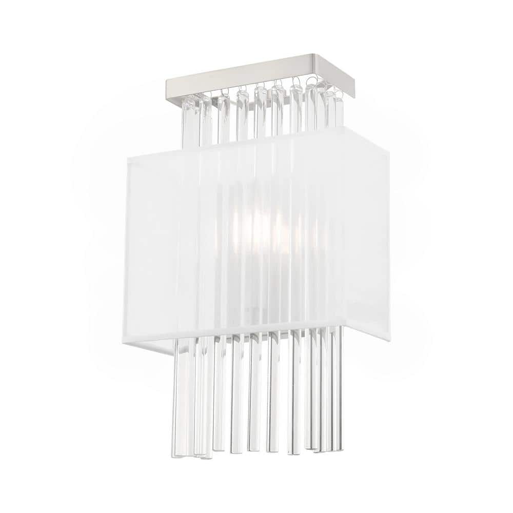 Brushed Nickel Dimmable Sconce with Crystal Rods