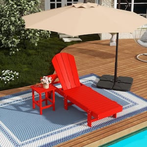 Laguna 2-Piece Fade Resistant HDPE Plastic Adjustable Outdoor Adirondack Chaise with Wheels and Side Table in Red