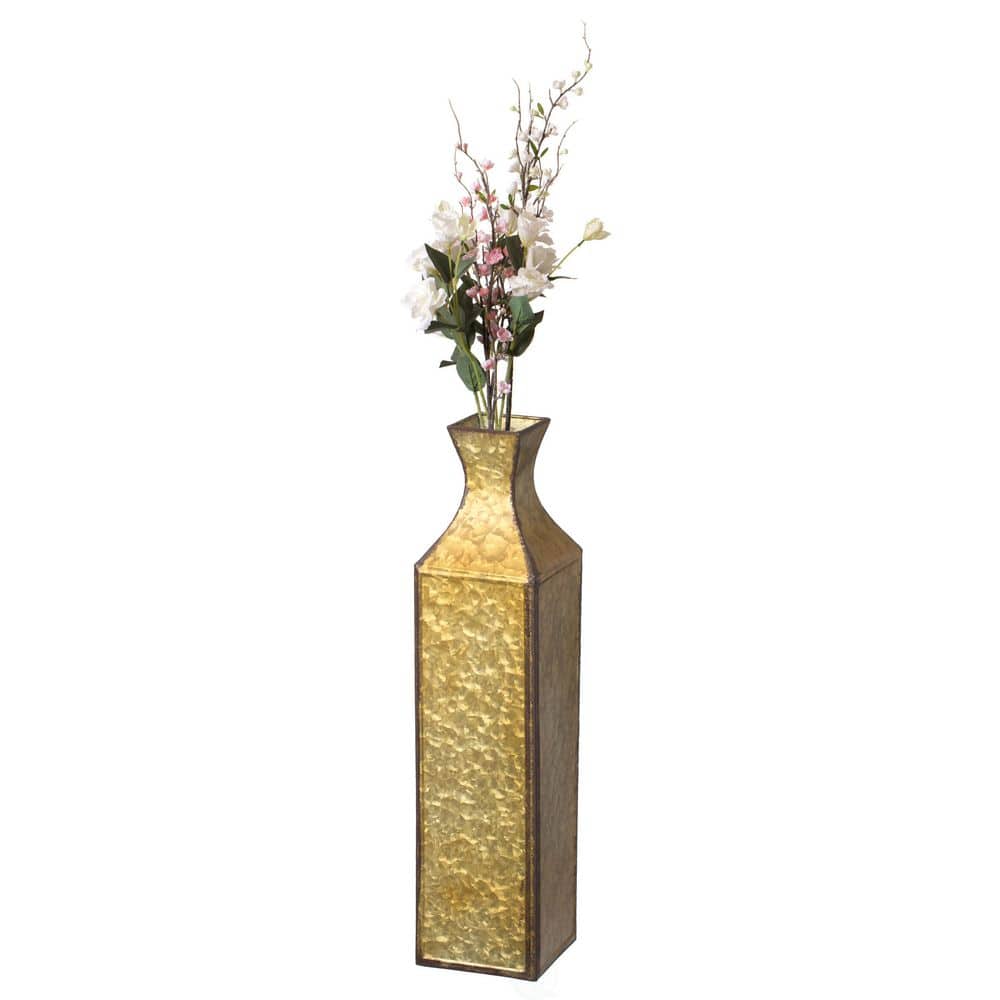 Large Gold Textured Metal Bottle Shape Floor Vase