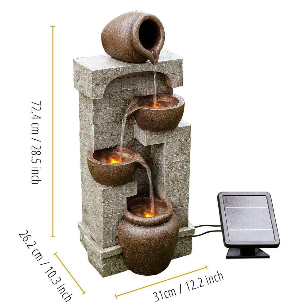 28.5" Brown Stone-Look Solar Powered 4-Tier Water Fountain