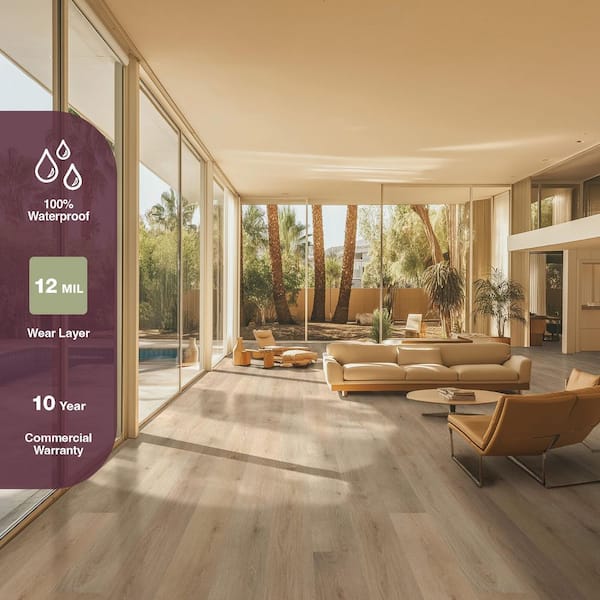 Willow Lane 12 MIL x 7 in. x 60 in. Blonde Click Lock Waterproof Rigid Core Wood-Look Vinyl Flooring(26.73 sq. ft./Case)