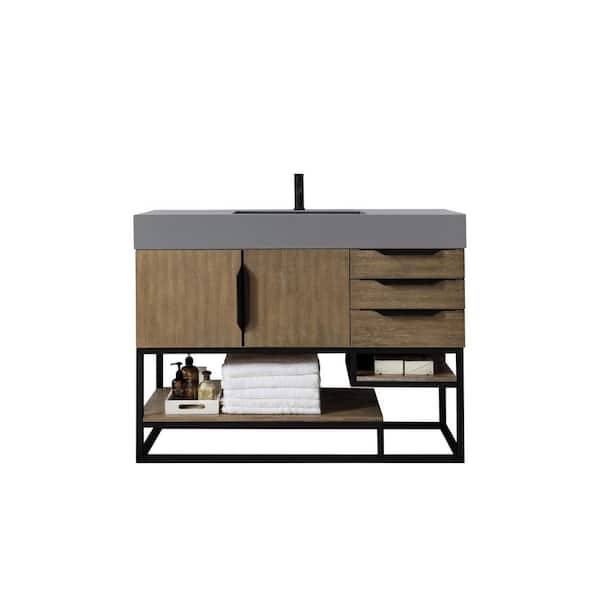 James Martin Vanities Columbia 48.0 in. W x 19.5 in. D x 36 in. H Bathroom Vanity in Latte Oak with Dusk Grey Glossy Mineral Composite Top