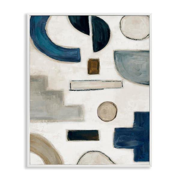Neutral Shapes Blue and Beige by Emma Peal White Framed Abstract Giclee Art Print 30 in. x 24 in.