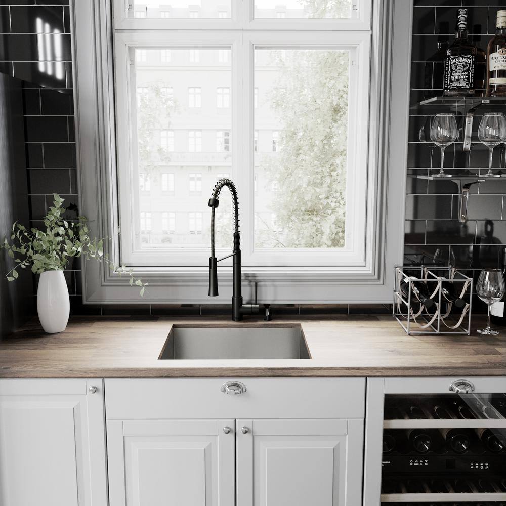 Matte Black Pull-Down Kitchen Faucet with Soap Dispenser