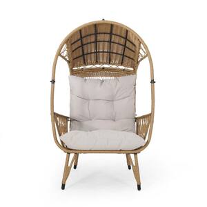 Malia Light Brown Removable Cushions Faux Rattan Outdoor Patio Lounge Chair with Beige Cushion