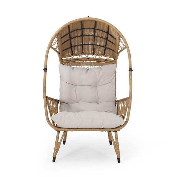 Malia Light Brown Removable Cushions Faux Rattan Outdoor Patio Lounge Chair with Beige Cushion