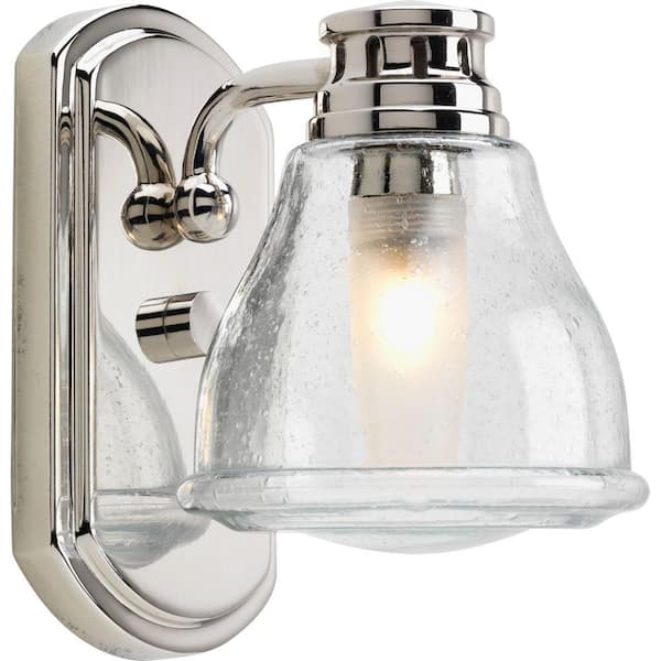 Progress Lighting Academy Collection 1-Light Polished Chrome Bath Sconce with Clear Seeded Glass Shade
