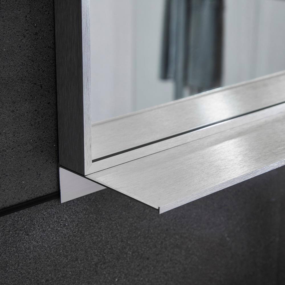 Lexi 24" x 32" Silver Aluminum Rectangular Mirror with Shelf