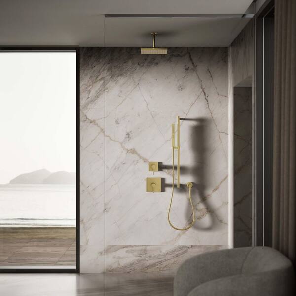 KOHLER Honesty 1-Spray Patterns with 2.5 GPM 10 in. Wall Mount Fixed Shower Head in Vibrant Brushed Moderne Brass