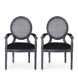 Huller Black and Gray Wood and Cane Arm Chair (Set of 2)