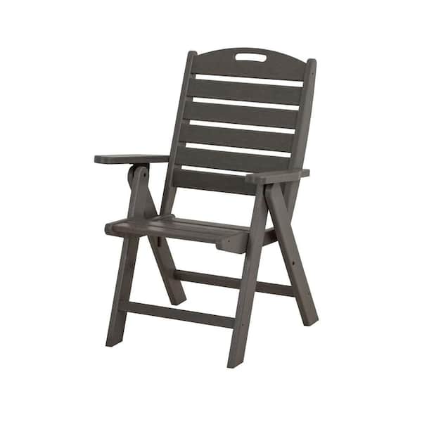 POLYWOOD Nautical Highback Slate Grey Plastic Outdoor Patio Dining Chair