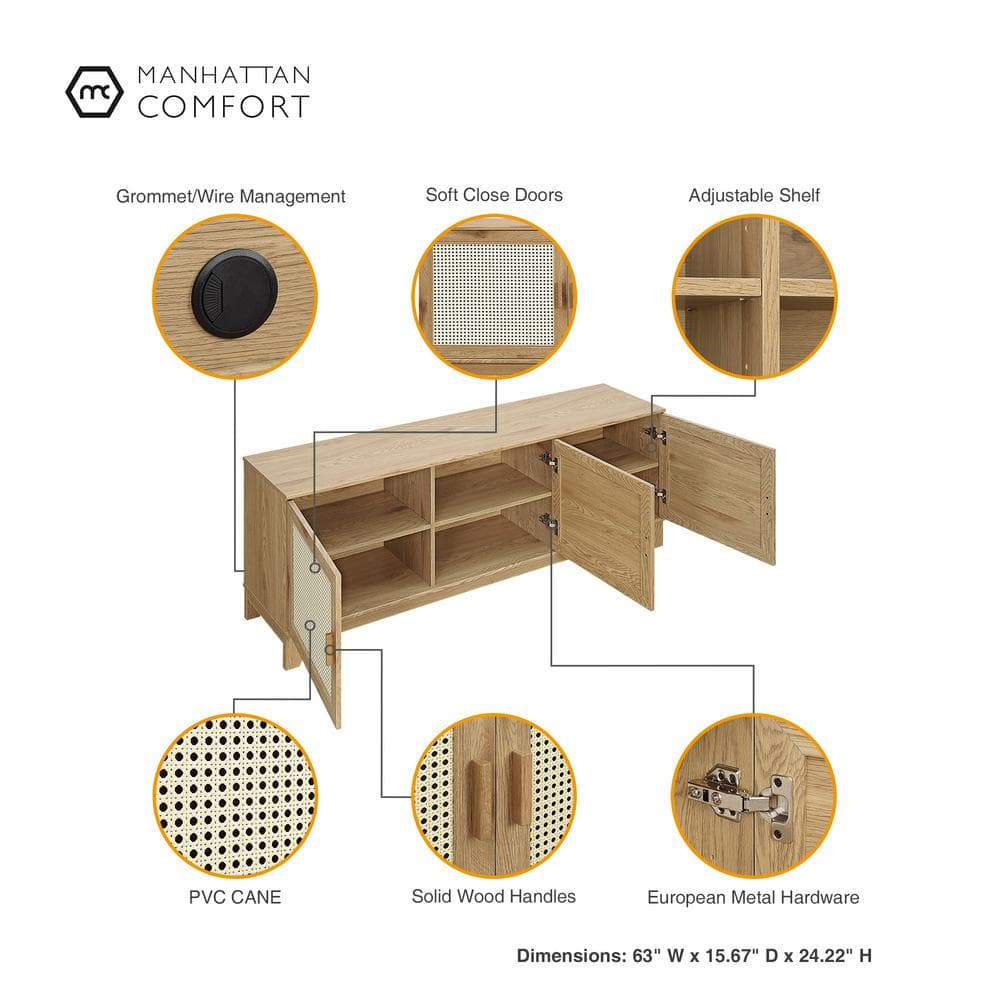 Sheridan Natural Cane and Wood TV Stand with Cabinets