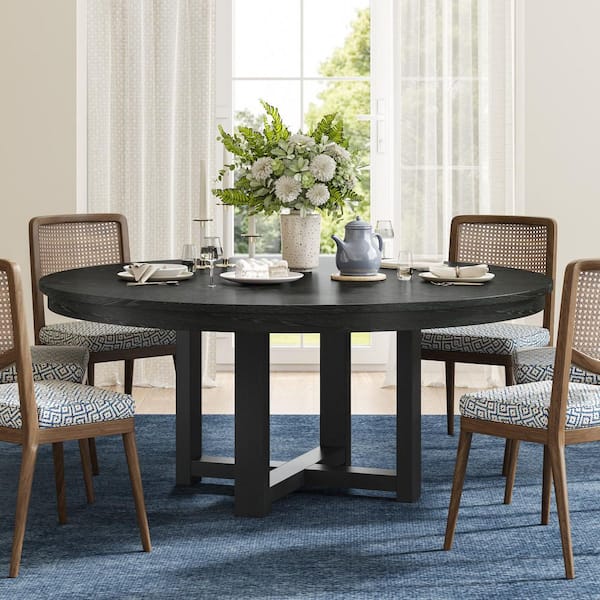Thick-Edged Black Wood 59 in. Cross Legs Base Dining Table Seats 8