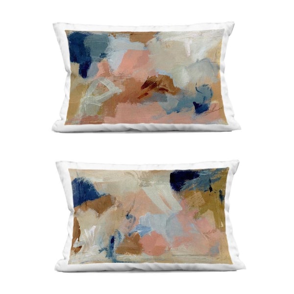 Energetic Rustic Abstractions Tan Abstract Polyester 14 in. X 20in. Throw Pillow, Set of 2