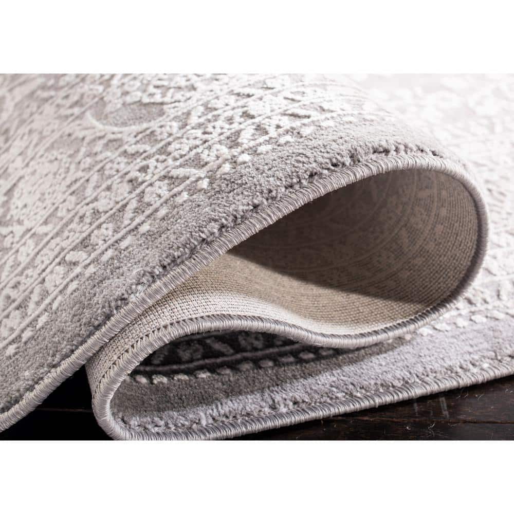 Gray Floral Motif Synthetic 9' x 12' Area Rug