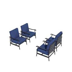Metal Cushioned Outdoor Dining Chair with Blue Cushion 4 of Chairs Included