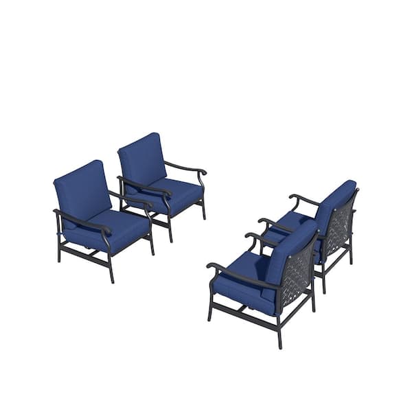 TOP HOME SPACE Metal Cushioned Outdoor Dining Chair with Blue Cushion 4 of Chairs Included