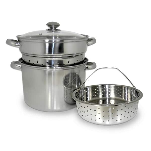 ExcelSteel 8 Qt. 4 Piece 18 10 Stainless Steel Multi Cooker with Baskets and Lid 512 The Home Depot