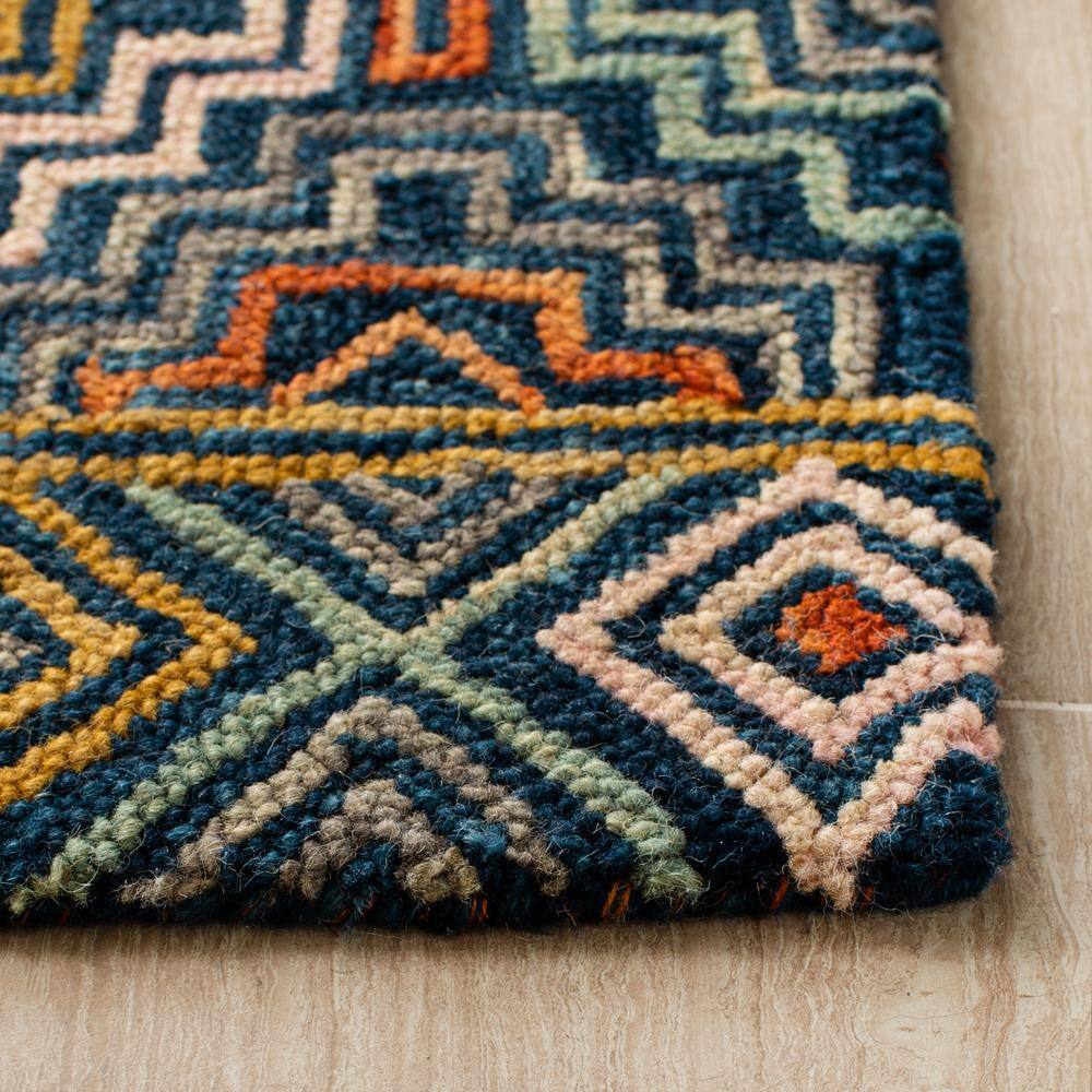 Handmade Blue and Gold Tufted Wool Square Rug, 6' x 6'