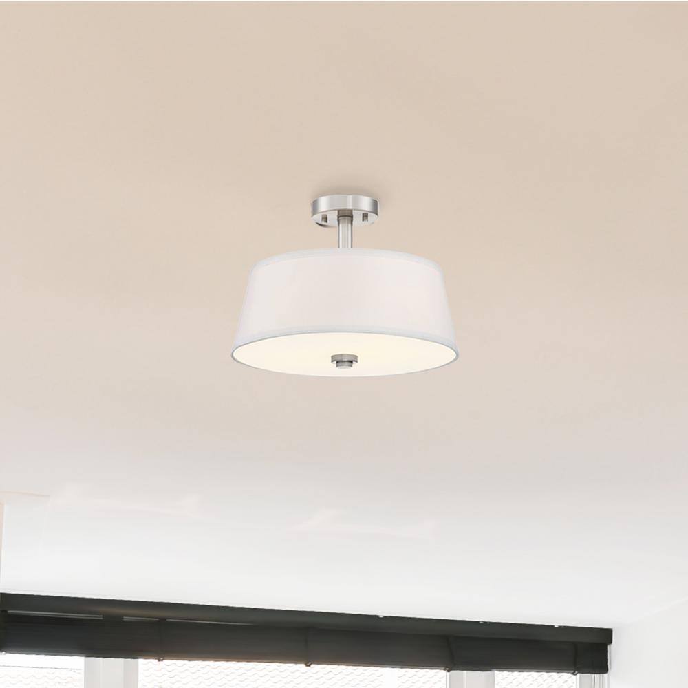 Studio 15 in. 2-Light Satin Platinum Transitional Entryway Semi-Flush Mount with White Fabric Shade price history on PriceWatchPro