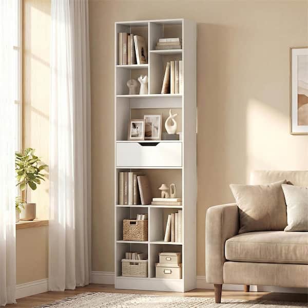 71 in. Tall Wood Freestanding Bookcase with Drawer 10-Cube Storage Organizer White
