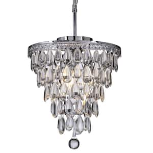 14in. 3-Lights Chrome Glam Chandelier Pendant Ceiling Lighting with Hanging Teardrop Crystals