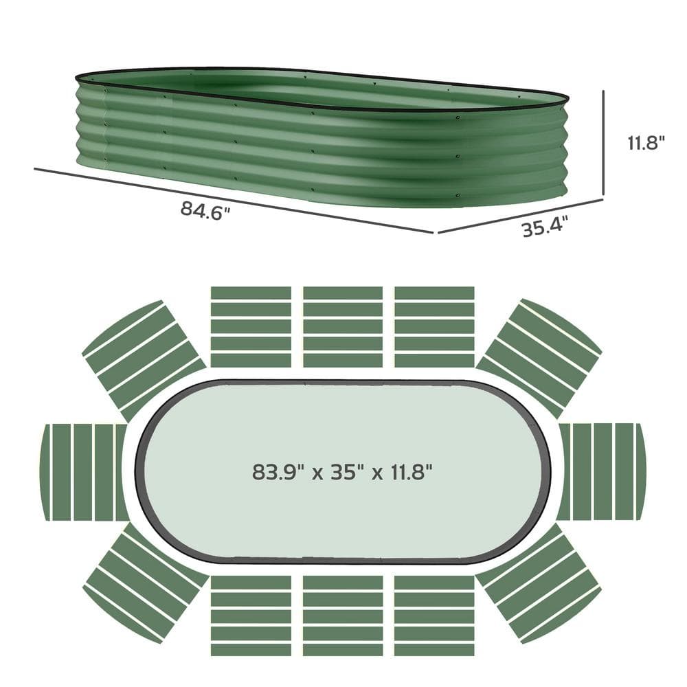 Green Galvanized Steel Raised Garden Bed Set with Metal Plant Stakes