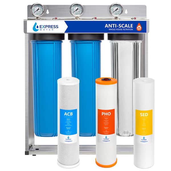 Express Water 3 Stage Whole House Water Filtration System - Sediment, PHO, Carbon - includes Pressure Gauges and more