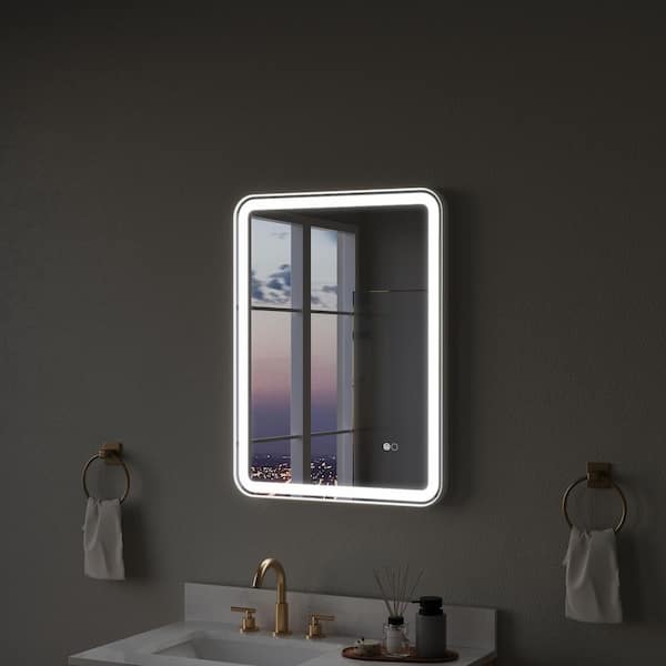 ANGELES HOME 24 in. W x 32 in. H Rectangular Aluminum Framed Wall Mount LED Light Fog Free Bathroom Vanity Mirror in White