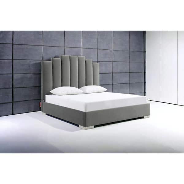 HomeRoots Gray Composite Frame Queen Panel Bed with Upholstered