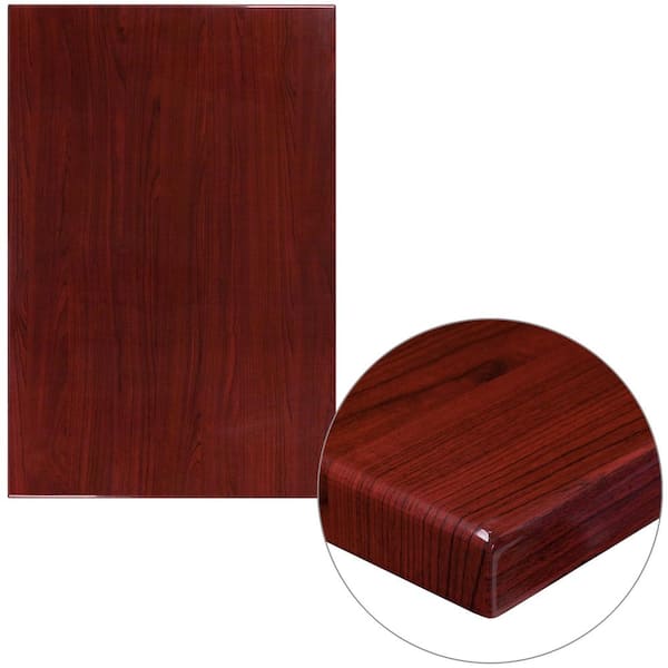 Flash Furniture 30 in. x 45 in. High-Gloss Mahogany Resin Table Top with 2 in. Thick Drop-Lip