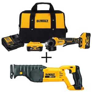 20V MAX XR Cordless Brushless 4.5 in. Small Angle Grinder, 20V MAX Reciprocating Saw, and (2) 20V 6.0Ah Batteries
