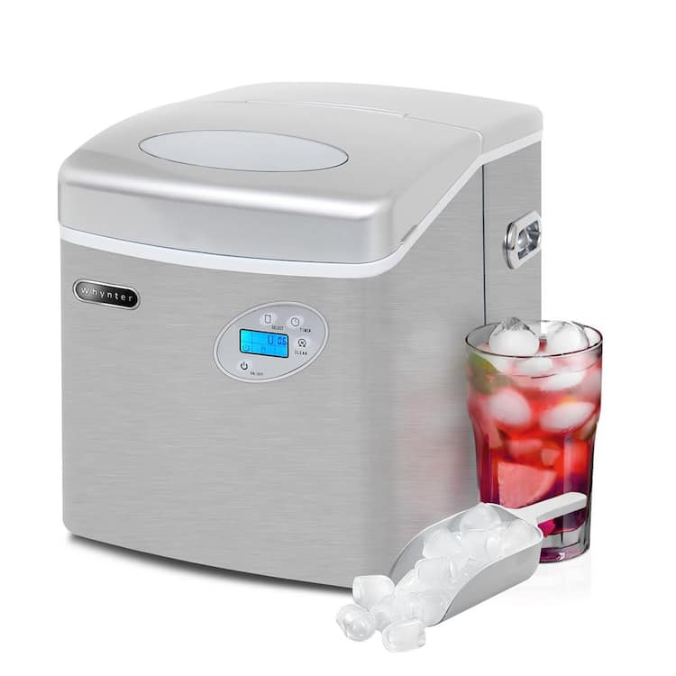 Whynter 14 in. 49 lbs Portable Ice Maker Countertop Ice Maker Countertop w/ Water Connection Bullet Ice in Stainless Steel