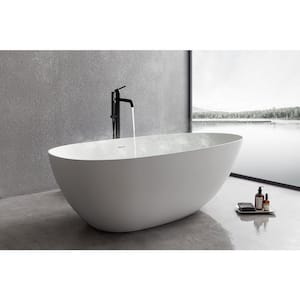 67 in. Stone Resin Flatbottom Solid Surface Freestanding Not Whirlpool Soaking Bathtub in White with Drain