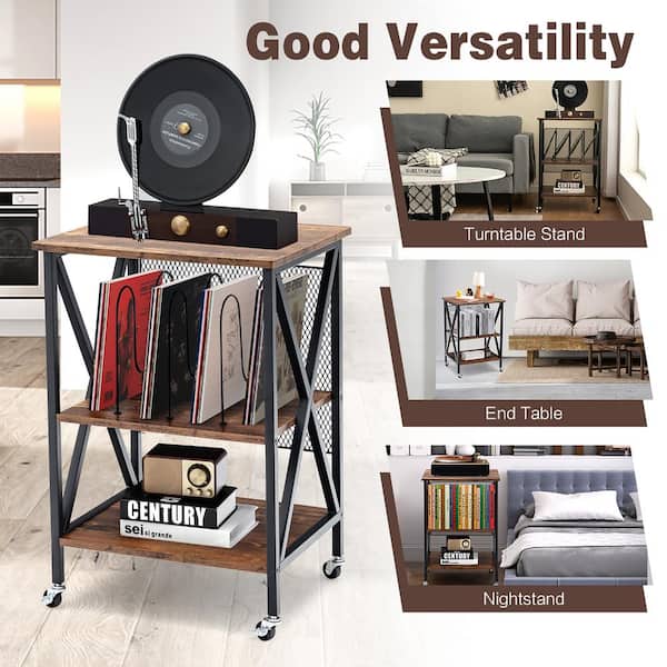 Costway 3-tier Rolling Turntable Stand Vinyl Record Storage