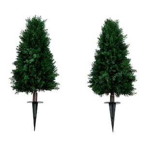 2.5ft. UV Resistant Artificial Cedar Plant with Integrated Ground Stake (Indoor/Outdoor) - Set of 2