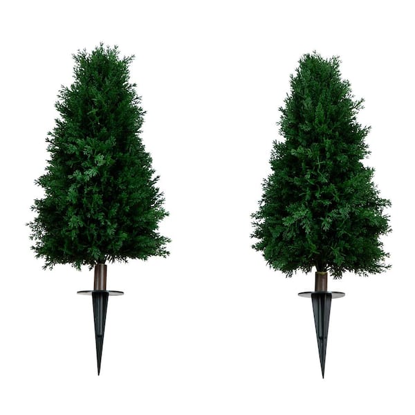 Nearly Natural 2.5 ft. UV Resistant Artificial Cedar Plant with Integrated Ground Stake (Indoor/Outdoor) - Set of 2