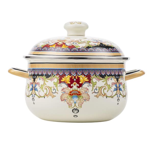 5L Dutch Oven 5.3 qt. Round Mysterious Flower Enamel Porcelain Nonstick Induction Compatible Stockpot with Lid