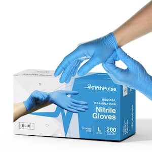 Large Nitrile Exam Latex Free and Powder Free Gloves in Blue - Box of 200