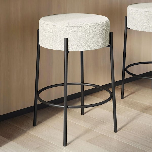 Clovis 26.75 in. Cream Boucle Polyester / Black Metal Counter Stool