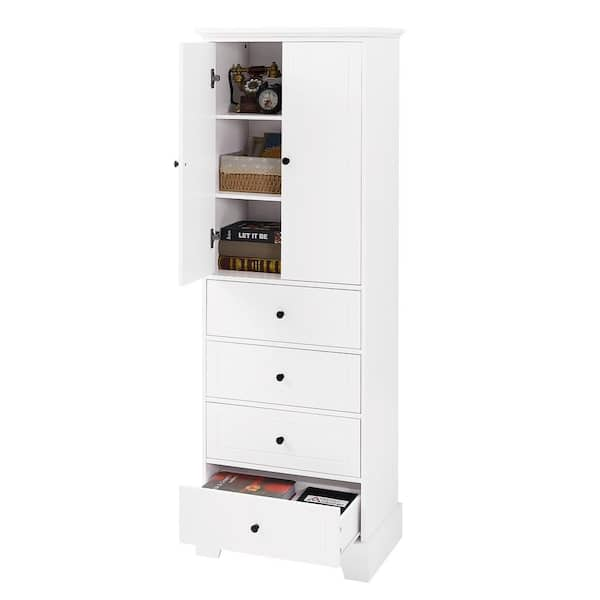 Nestfair 23.62 in. W x 11.8 in. D x 39.57 in. H White Bathroom Standing  storage Linen Cabinet with 3 Drawers and 1 Door L35523W282 - The Home Depot