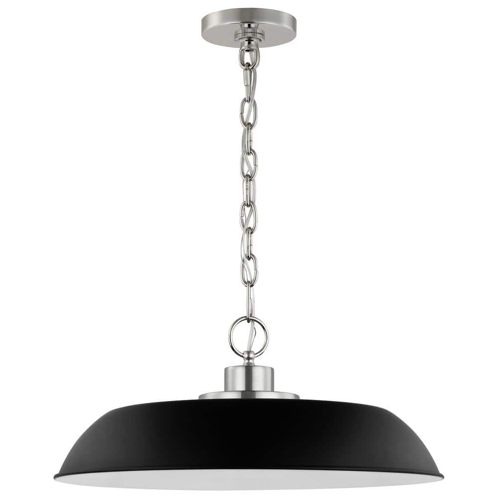 Colony Modern Matte Black and Polished Nickel Dome Pendant Light