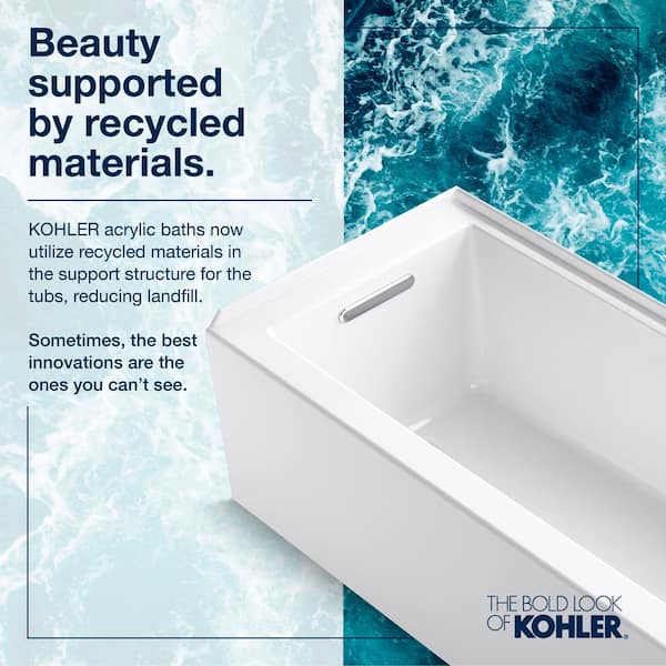 KOHLER Underscore 72 in. x 36 in. Rectangular Soaking Bathtub with Center Drain in White, Bask