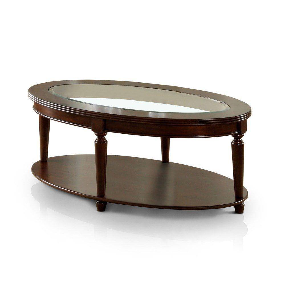 19 in. Dark Cherry Oval Shape Ceramic Glass Coffee Table
