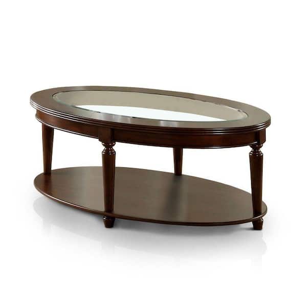 SIMPLE RELAX 19 in. Dark Cherry Oval Shape Ceramic Glass Coffee Table