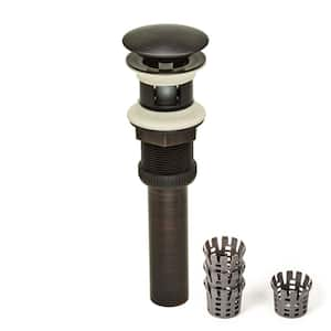 DecoDRAIN Push Open/Close Pop-Up Drain, ABS Body w/ Hair Catcher w/ Overflow, 2.5" Cap, 1.6-2.2" Sink Hole, Bronze