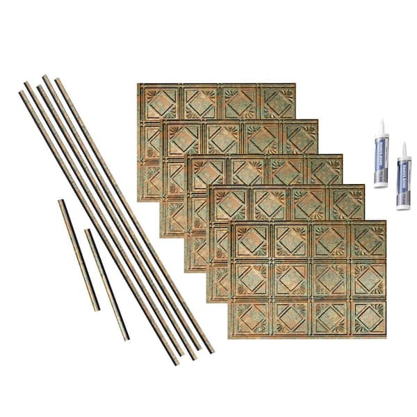 Traditional 4 18 in. x 24 in. Copper Fantasy Vinyl Decorative Wall Tile Backsplash 15 sq. ft. Kit