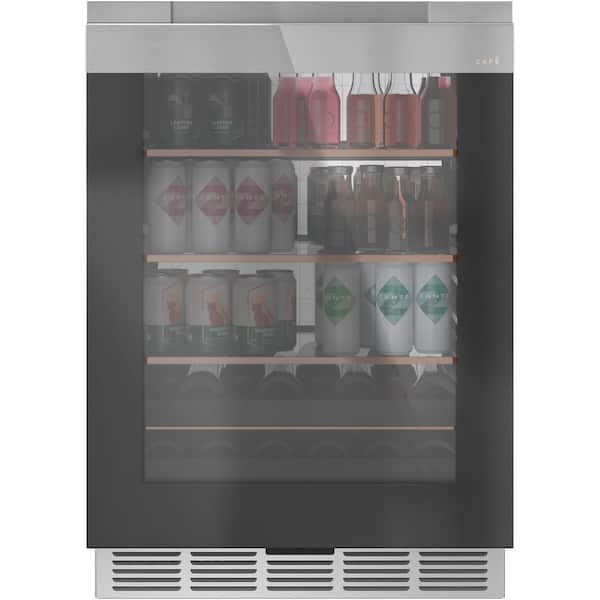 24 in. Smart 14-Bottle Wine and 126-Can Beverage Cooler with Smart Technology in Platinum Glass, Reversible Doors