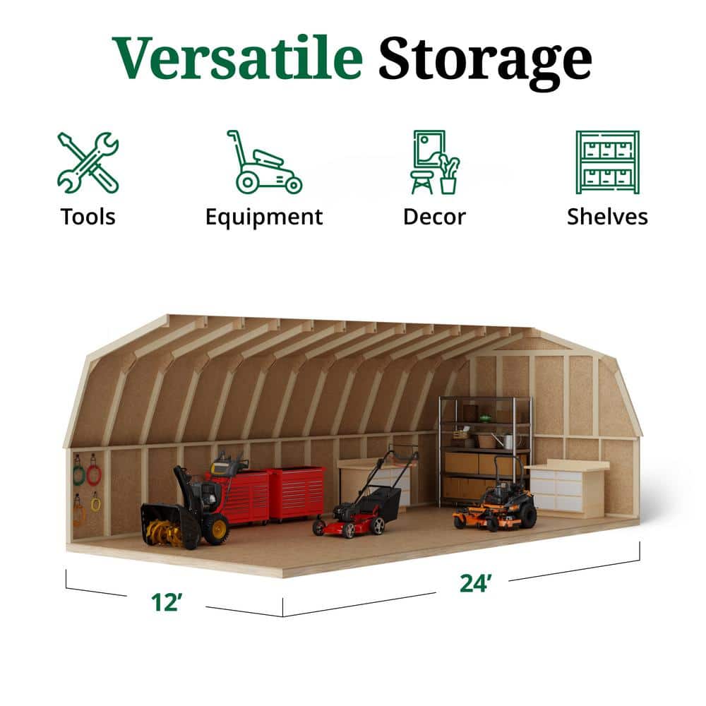 12' x 24' Red Wood Gambrel Roof Storage Shed Kit