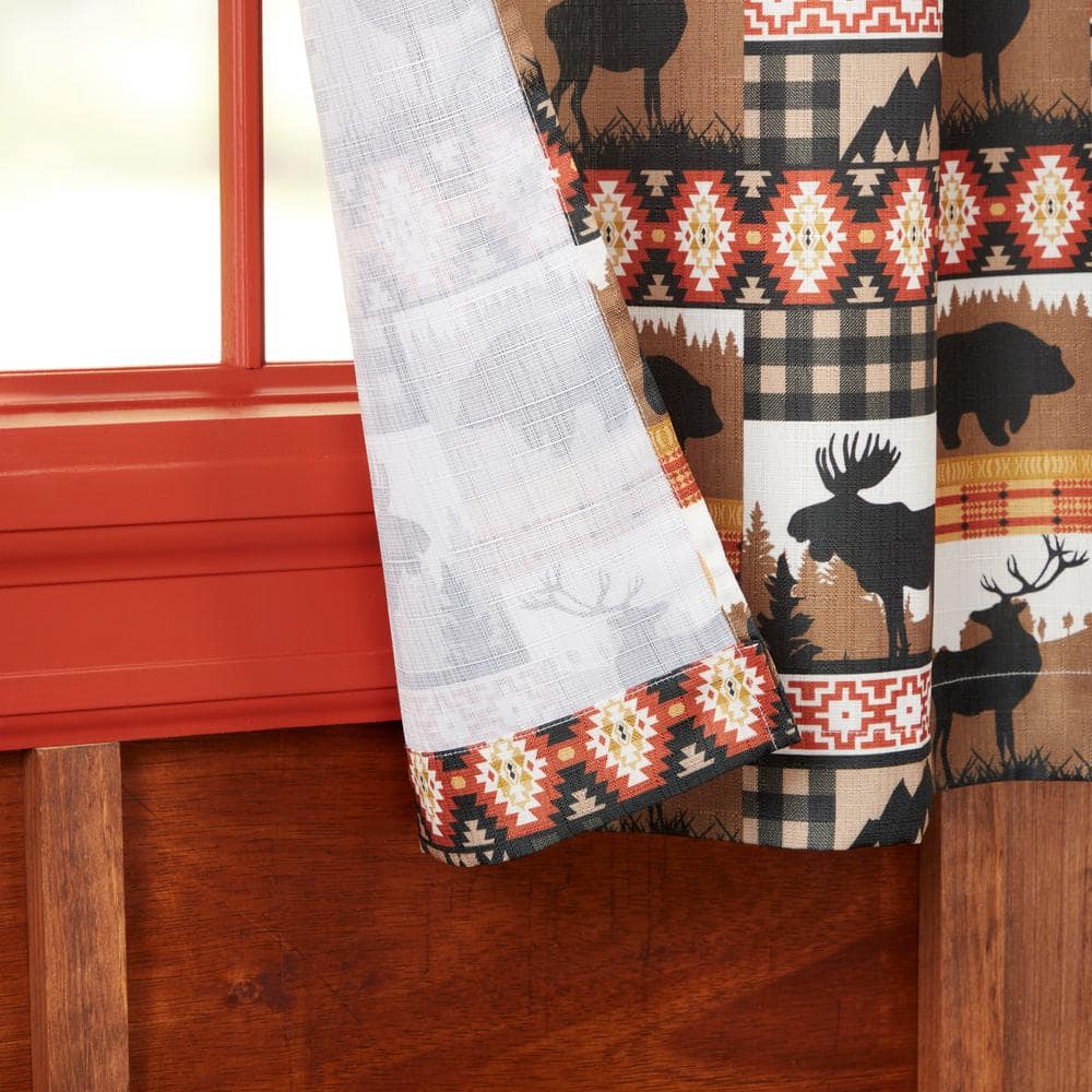 Green and Blue Rustic Plaid Moose Lodge Curtain Panel Pair